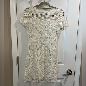 Lauren Ralph Lauren Crochet Lace Overlay Dress Cotton Petite Small Off-White